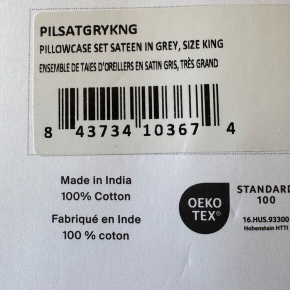 Parachute Sateen Cotton Back Envelope Pillowcase Standard Set in Grey NEW - Picture 5 of 7